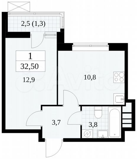 1-к. квартира, 32,5 м², 12/18 эт.