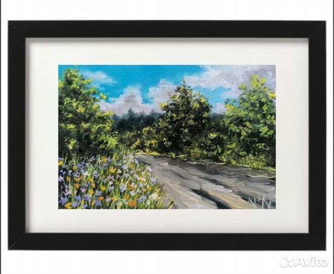 Картина маслом летний пейзаж с дорогой