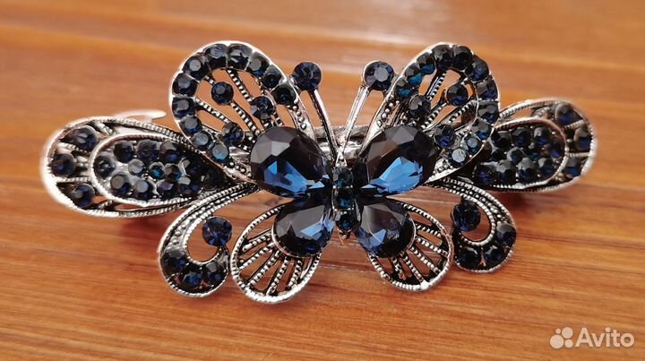 Заколка для волос Синяя Бабочка №2 горный хрусталь
