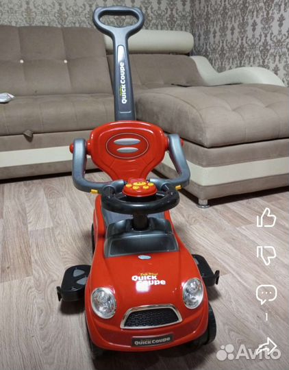 Машинка-каталка толокар с родительской ручкой