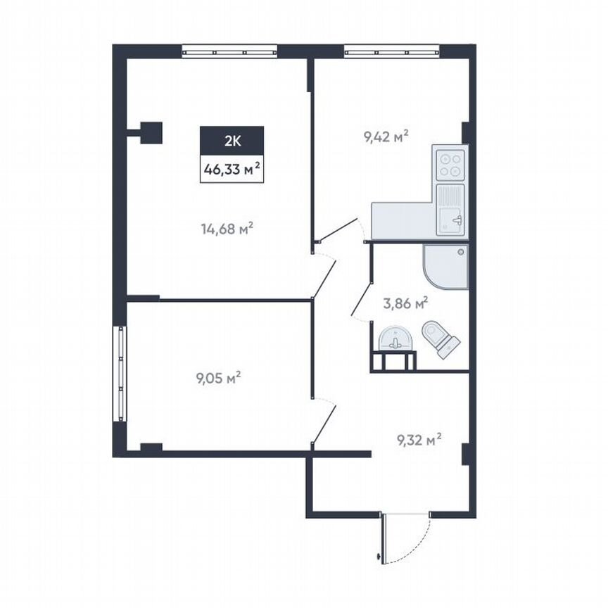 2-к. квартира, 46,8 м², 4/18 эт.