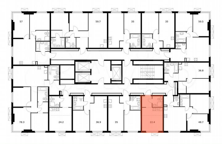 Квартира-студия, 22,4 м², 12/24 эт.