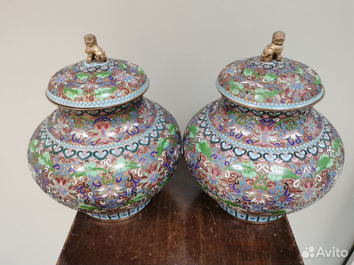 Вазы клуазоне Китай 1950 годы перегородчатая эмаль