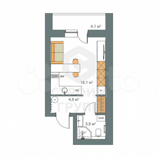 Квартира-студия, 26,2 м², 5/9 эт.