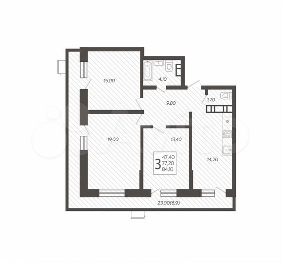 3-к. квартира, 84,1 м², 2/12 эт.