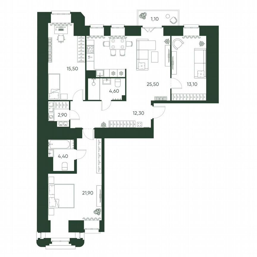 3-к. квартира, 101,3 м², 4/6 эт.