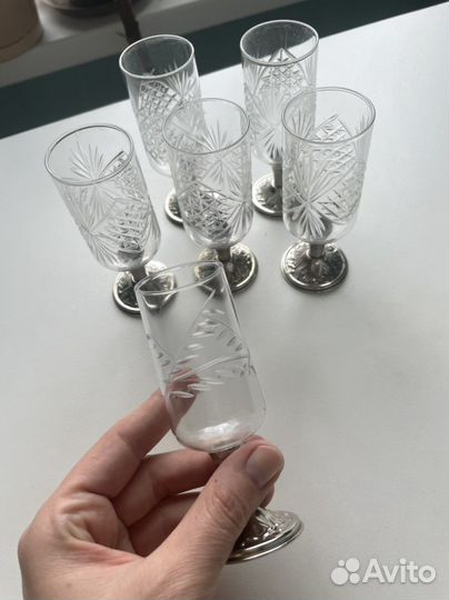 Стопочки хрусталь и металл 6шт