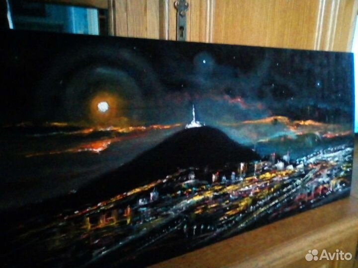 Картина ночной Пятигорск, материал бархат