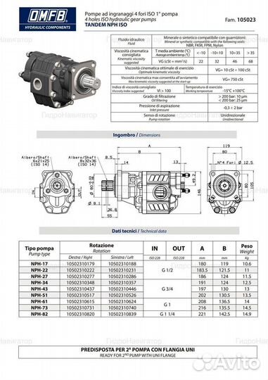 Насос шестеренчатый нш NPH 43 ISO tandem SX левый