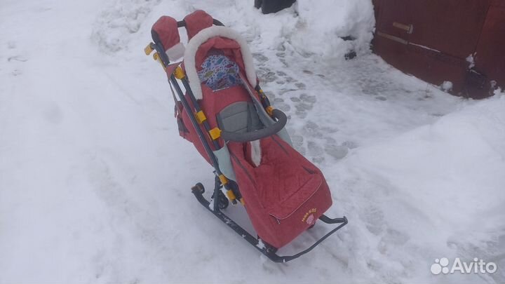 Детские санки коляска с колесами бу
