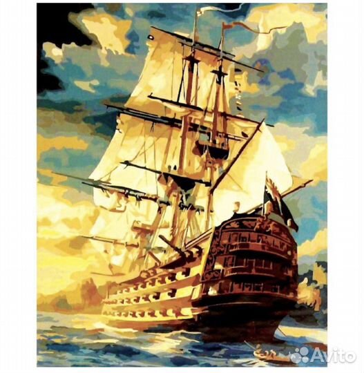 Алмазная мозаика 40х50 цветы, корабль, закат, кот