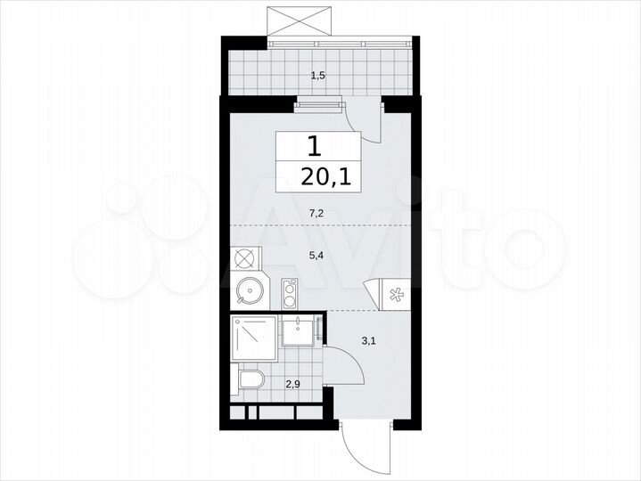 Квартира-студия, 20,1 м², 9/13 эт.