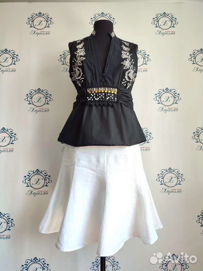 Рубашка с вышивкой бохо Испания юбка лён комплект