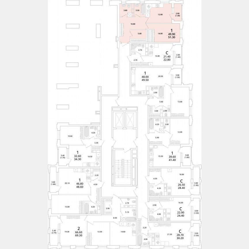 1-к. квартира, 51 м², 2/13 эт.