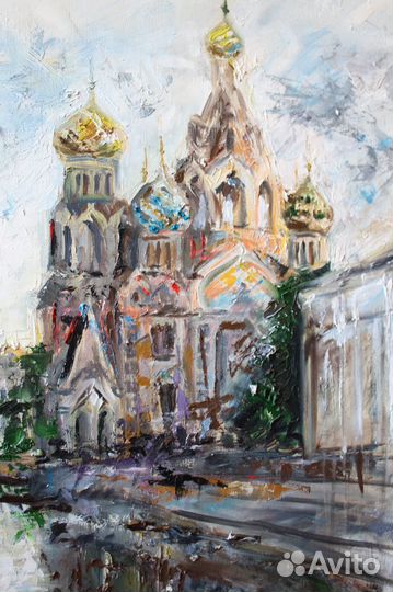 Картина маслом «Дождливый Питер. Спас на крови»