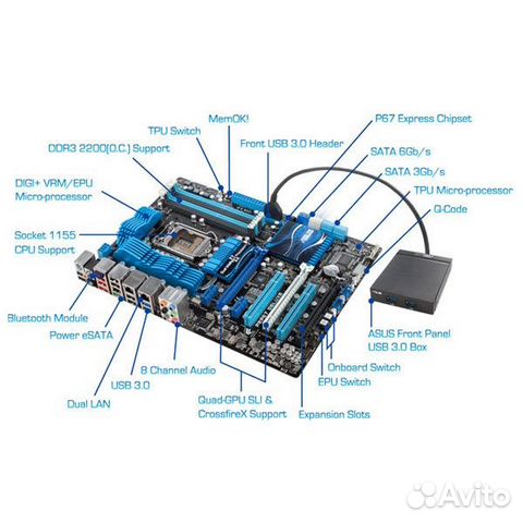 Asus p8p67 le схема подключения проводов I5 2500K + asus P8P67 купить в Омске Электроника Авито
