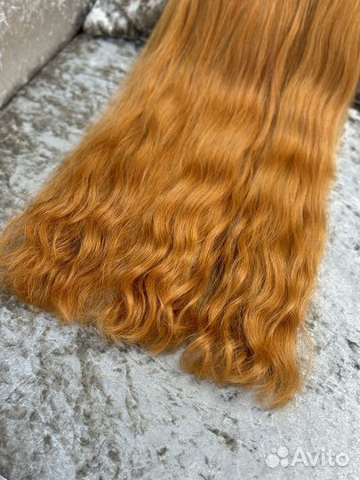 Натуральные волосы рыжие 60 см волна