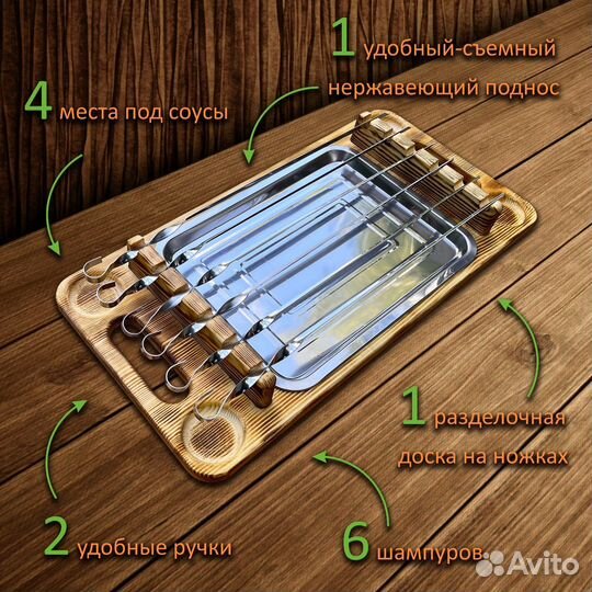Поднос для подачи шашлыка с гастроемкостью