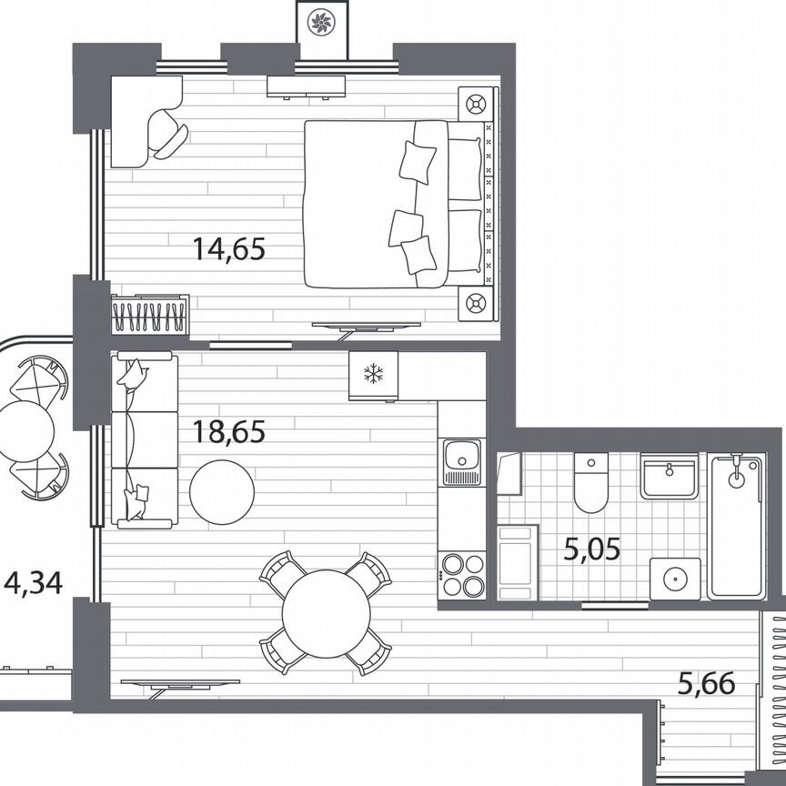 1-к. квартира, 45,3 м², 6/13 эт.