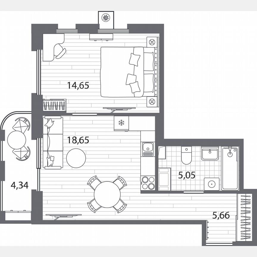 1-к. квартира, 45,3 м², 6/13 эт.