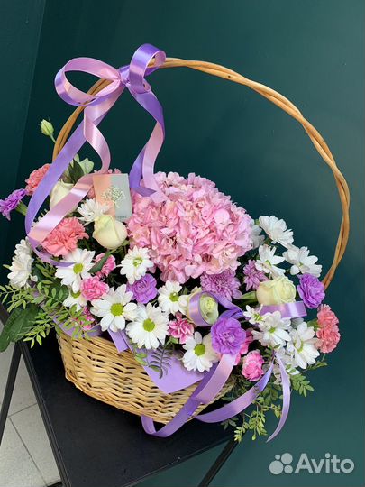Букет цветов в корзине на день рождения