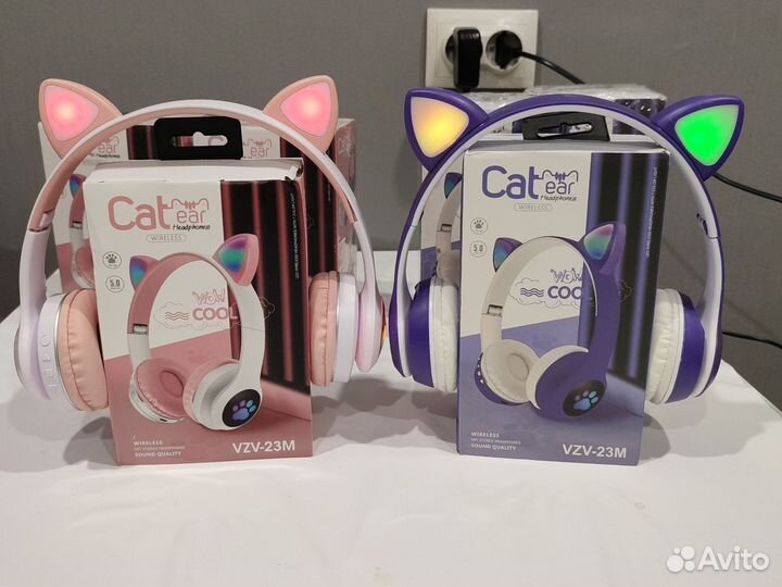 Беспроводные наушники с ушками розовые