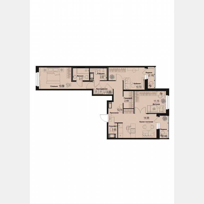 3-к. квартира, 75,2 м², 12/12 эт.