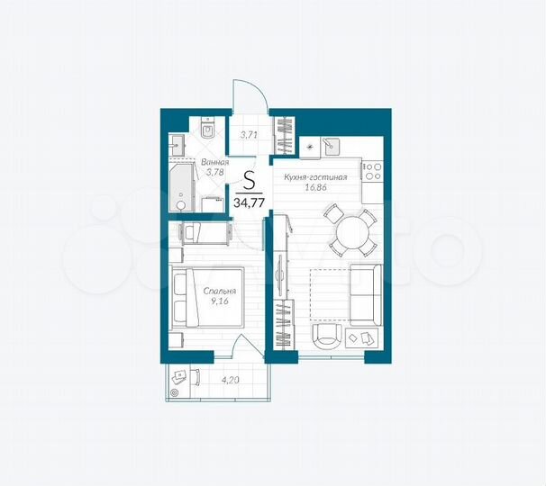 1-к. квартира, 34,8 м², 18/18 эт.