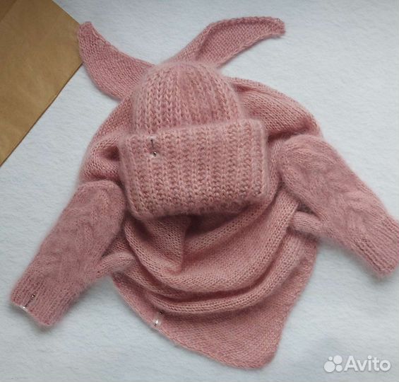 Шапка, Бактус, Варежки. Ручная работа