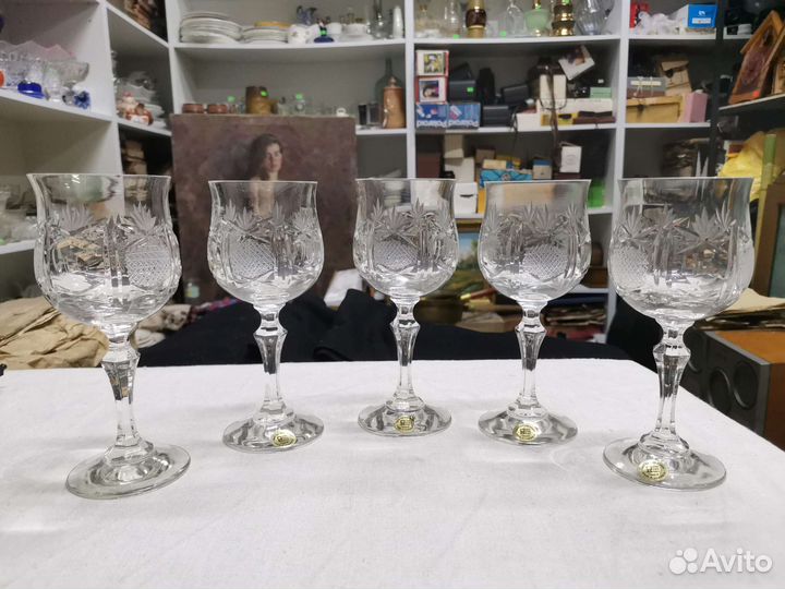 Бокалы фужеры хрустальные Югославия 5 штук (Ч)