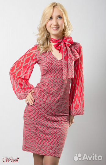 Платье трикотаж рукава шифон