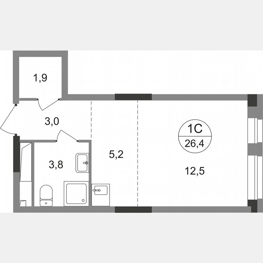 Квартира-студия, 26,4 м², 18/19 эт.