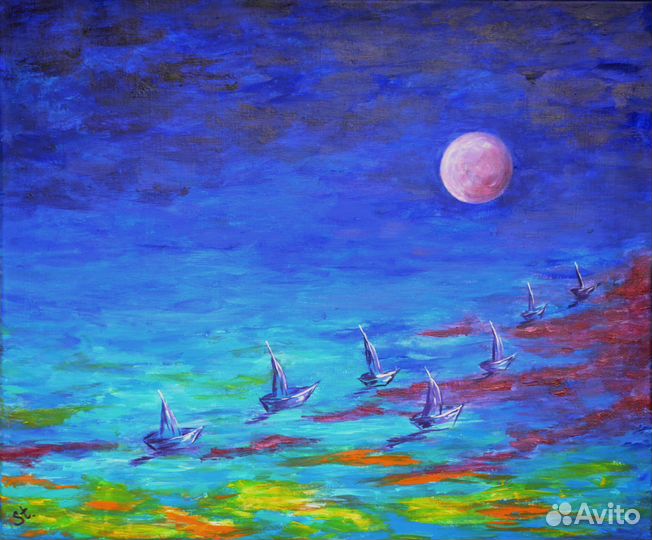 Картина - Розовый путь. (Кораблики )