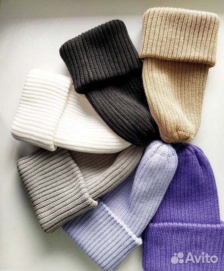 Двойная шапка - резинка тыковка теплая с отворотом