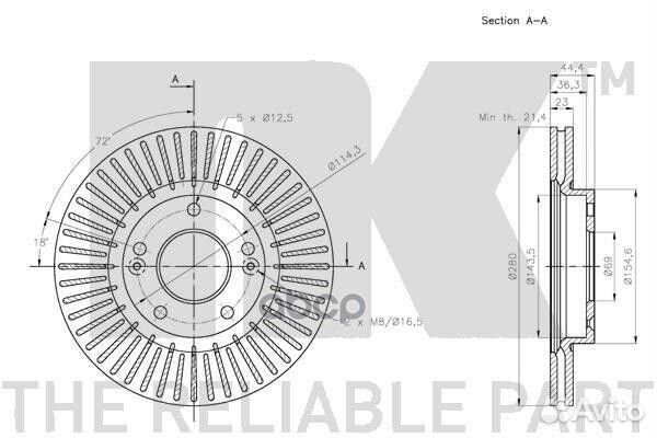 Диск тормозной KIA ceed 12- перед.вент. 203445 Nk