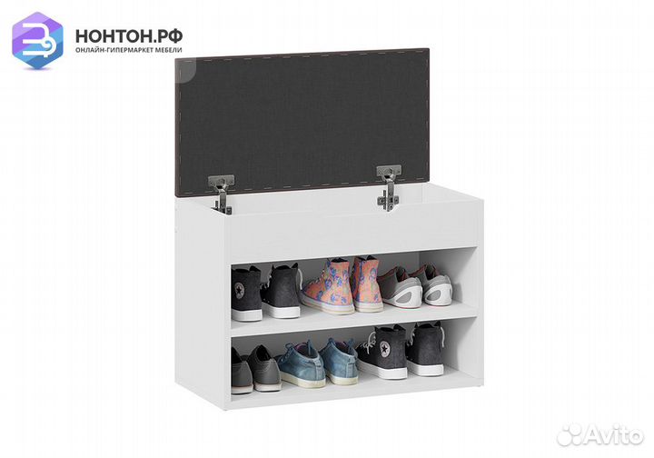 Тумба для обуви Тип 11 белый ясень / велюр серый