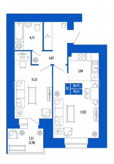2-к. квартира, 48,2 м², 4/16 эт.