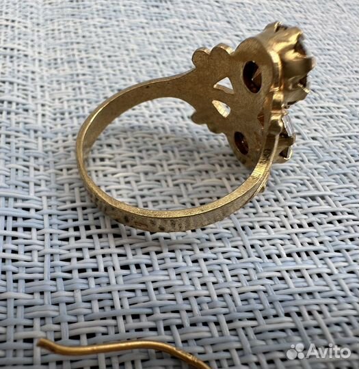 Серьги кольцо позолота чешское стекло СССР винтаж