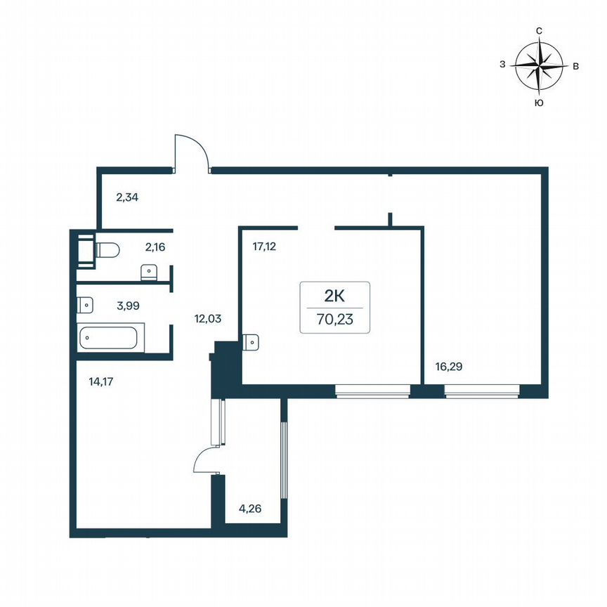 2-к. квартира, 70,7 м², 9/11 эт.