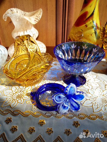 Ваза цветное стекло, хрусталь СССР