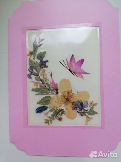 Открытка из сухоцветов ручной работы на 8 марта