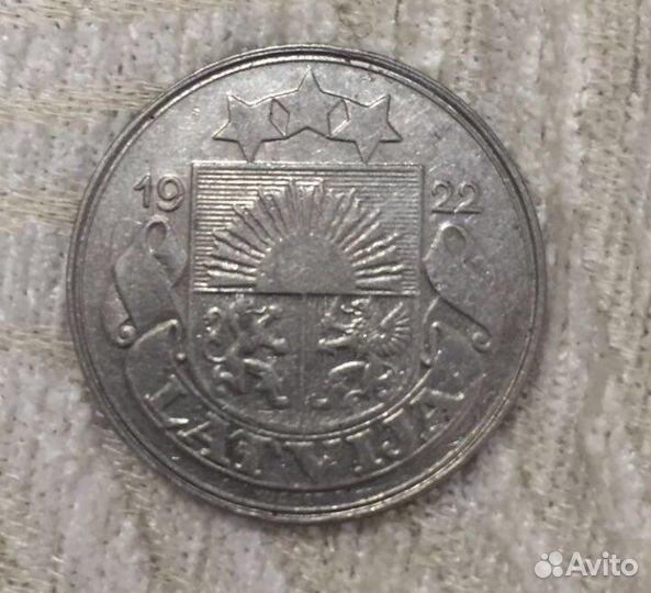 Нумизматика старинная монета 1922 года Латвия