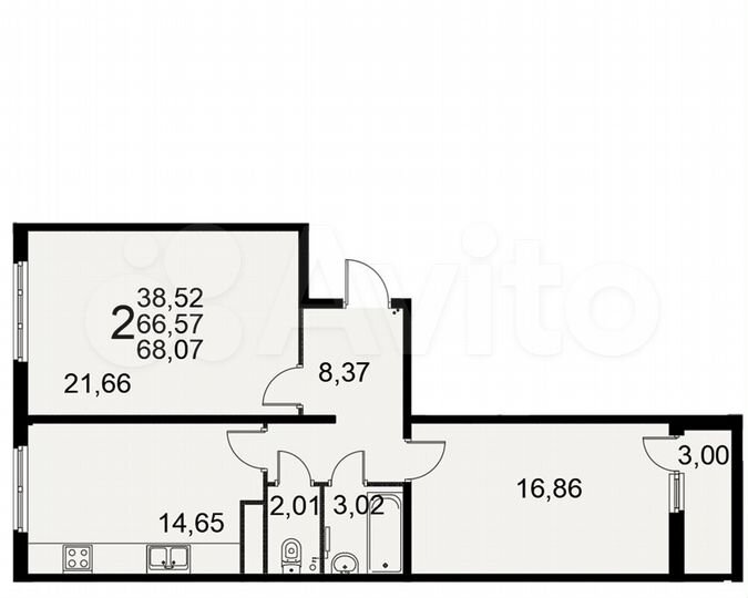 2-к. квартира, 68,1 м², 8/17 эт.