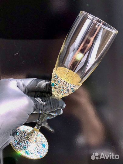 Бокалы для шампанского, инкрустация стразами