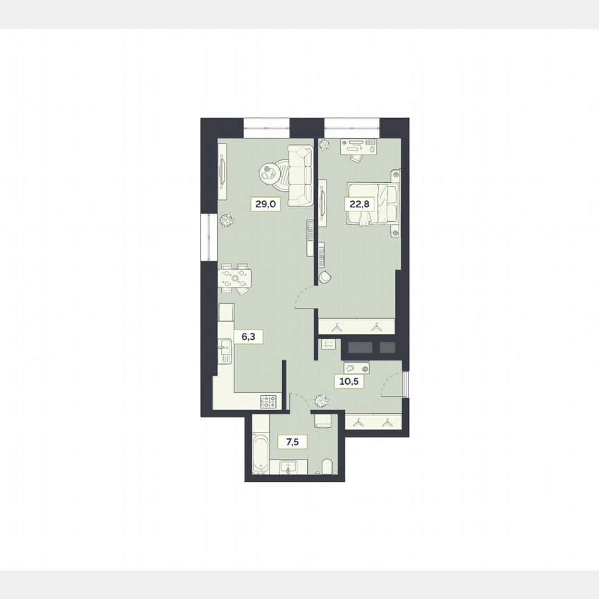 2-к. квартира, 76,1 м², 19/27 эт.