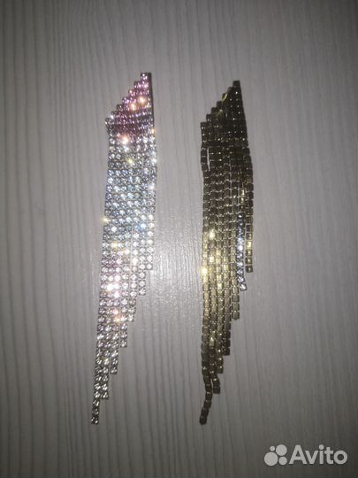 Серьги длинные со стразами, б/у