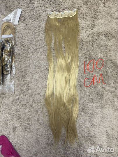 Волосы на заколках 60 100 см шатен черный блонд