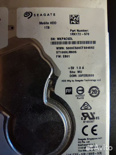 Жесткий диск 1Тб Seagate нерабочий 2,5