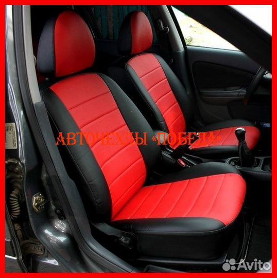 Чехлы Nissan Almera n16 из экокожи чёрно-красные