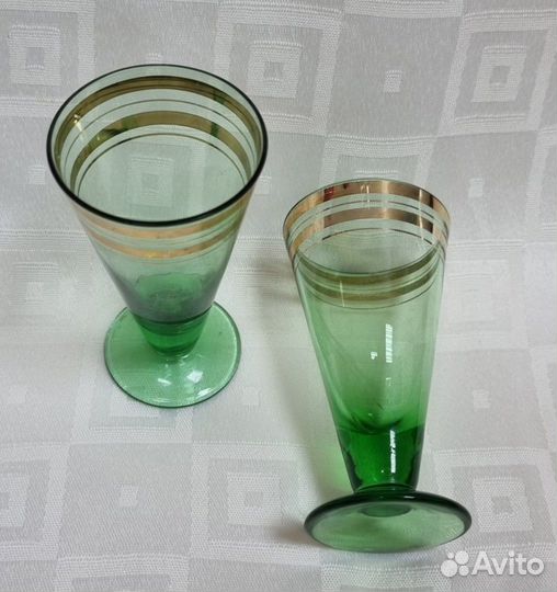 Рюмки стопки на ножках 3 шт. Цветное зелёное СССР